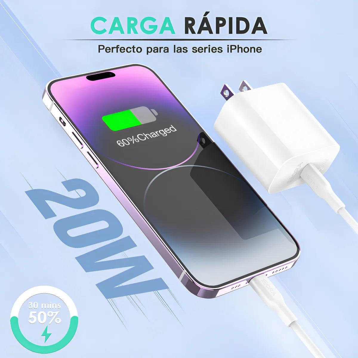 Cargador Rápido 20W USB-C a Lightning