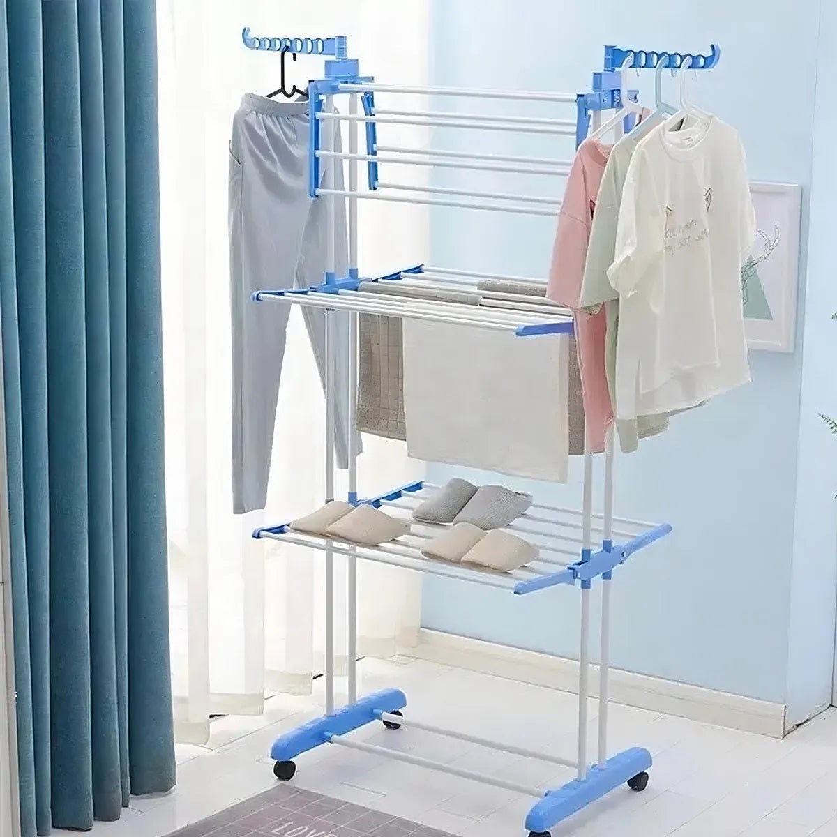 Tender Vertical Extensible para Ropa con Ruedas – Organizador Plegable de Gran Capacidad